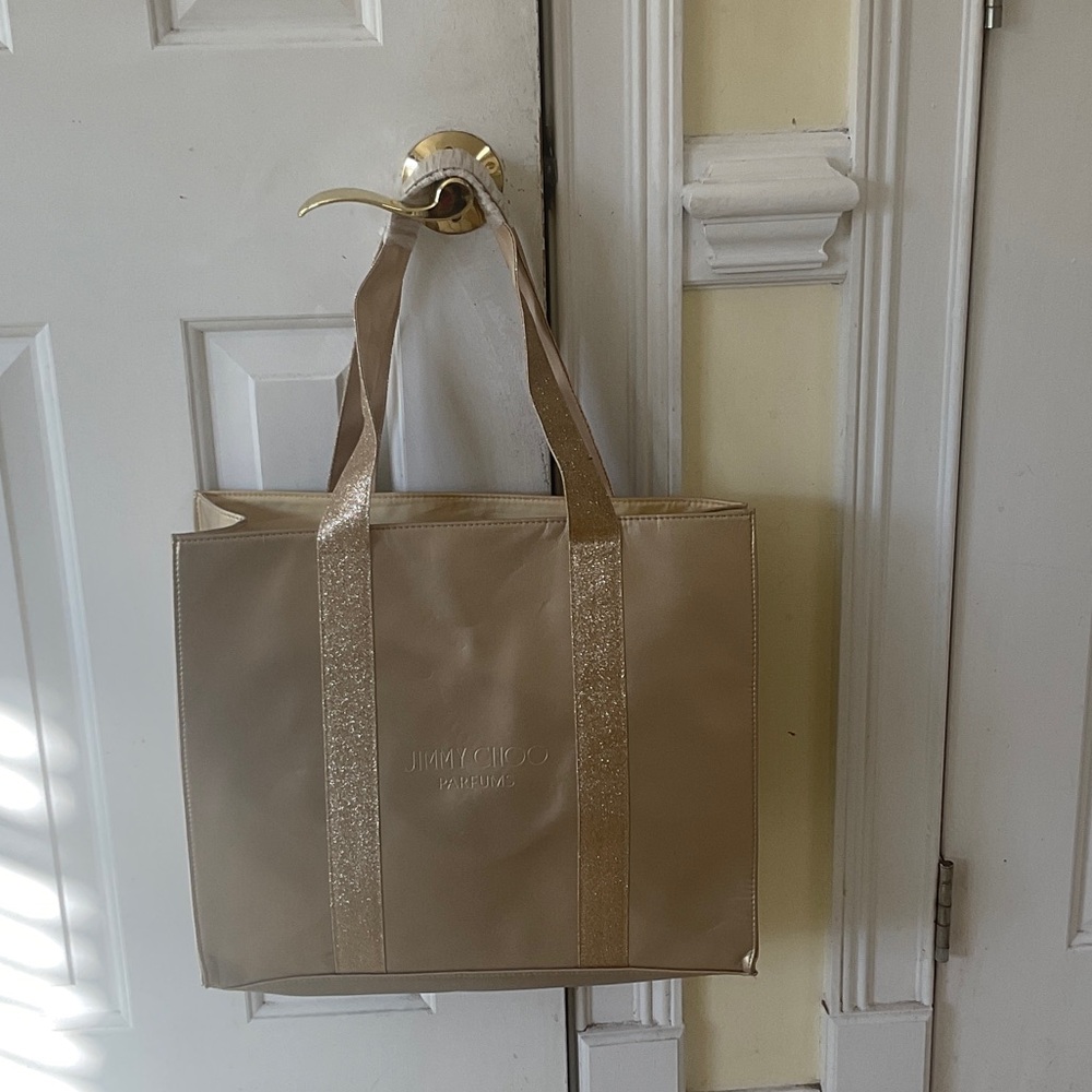 Jimmy Choo Gold and Beige Tote Bag